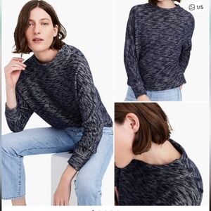 POINT SUR for J. CREW Blue White Cotton Button Neck Dolman Sleeve Sweatshirt